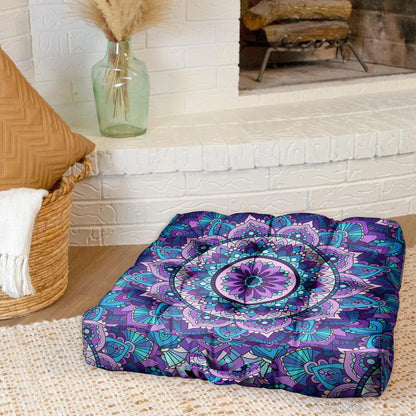 Mandala Meditation Cushion, Boho Meditation Mat, Meditation Pillows for Sitting on Floor, Cushions for Sitting in Home and Outdoor, Round Floor Pillows Cushion Seating for Yoga Accessories 22'' X 22''