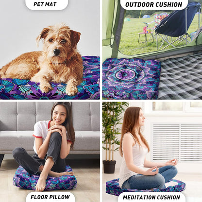 Mandala Meditation Cushion, Boho Meditation Mat, Meditation Pillows for Sitting on Floor, Cushions for Sitting in Home and Outdoor, Round Floor Pillows Cushion Seating for Yoga Accessories 22'' X 22''
