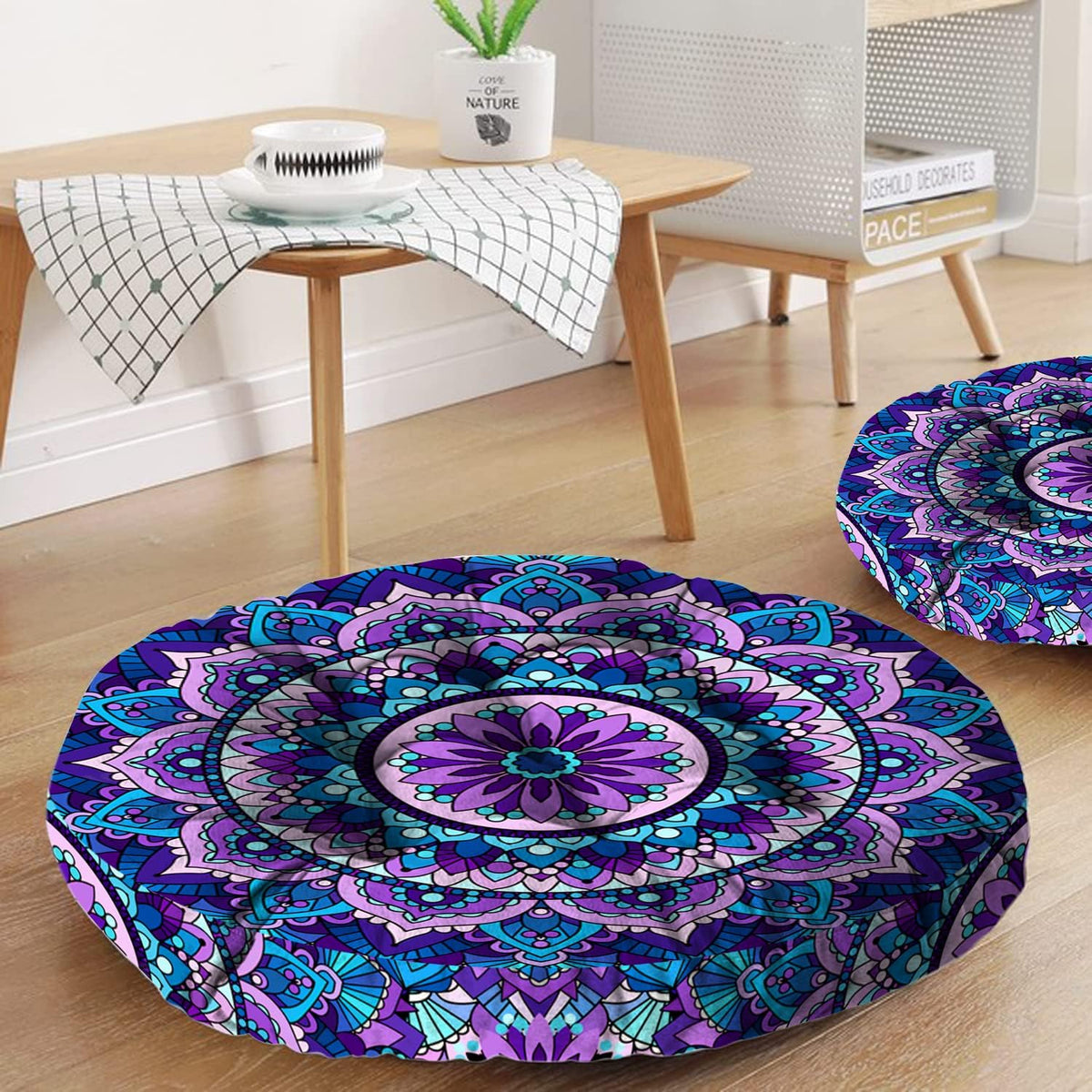 Mandala Meditation Cushion, Boho Meditation Mat, Meditation Pillows for Sitting on Floor, Cushions for Sitting in Home and Outdoor, Round Floor Pillows Cushion Seating for Yoga Accessories 22'' X 22''