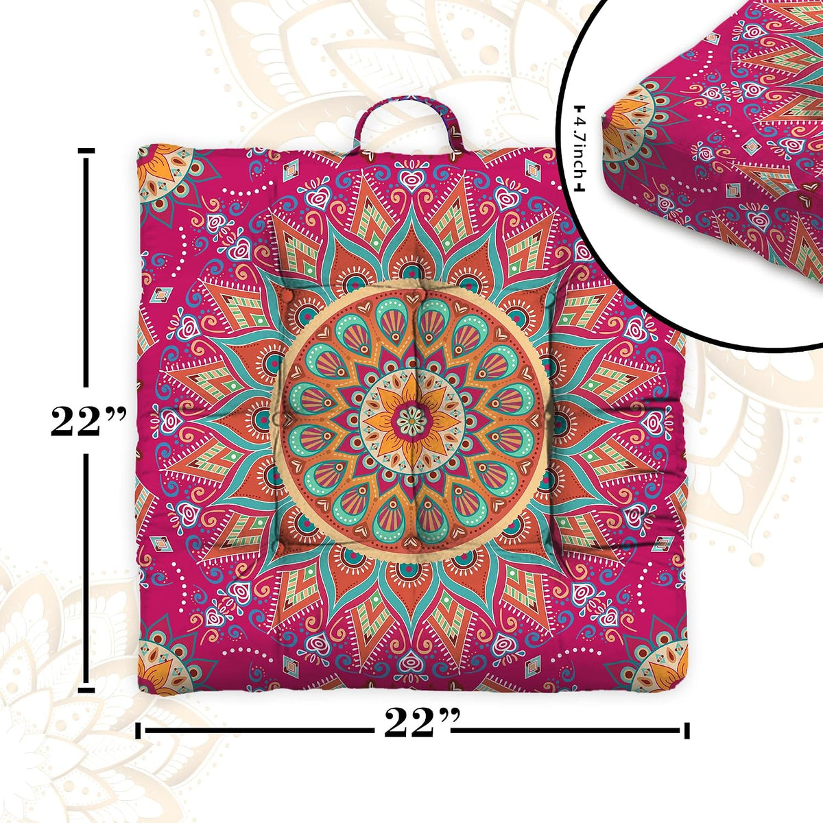 Mandala Meditation Cushion, Boho Meditation Mat, Meditation Pillows for Sitting on Floor, Cushions for Sitting in Home and Outdoor, Round Floor Pillows Cushion Seating for Yoga Accessories 22'' X 22''