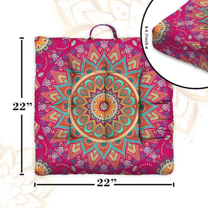 Mandala Meditation Cushion, Boho Meditation Mat, Meditation Pillows for Sitting on Floor, Cushions for Sitting in Home and Outdoor, Round Floor Pillows Cushion Seating for Yoga Accessories 22'' X 22''