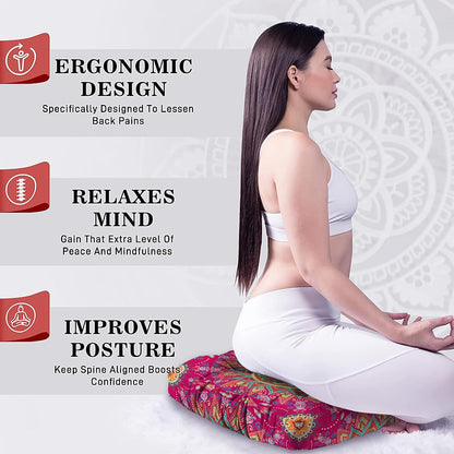Mandala Meditation Cushion, Boho Meditation Mat, Meditation Pillows for Sitting on Floor, Cushions for Sitting in Home and Outdoor, Round Floor Pillows Cushion Seating for Yoga Accessories 22'' X 22''