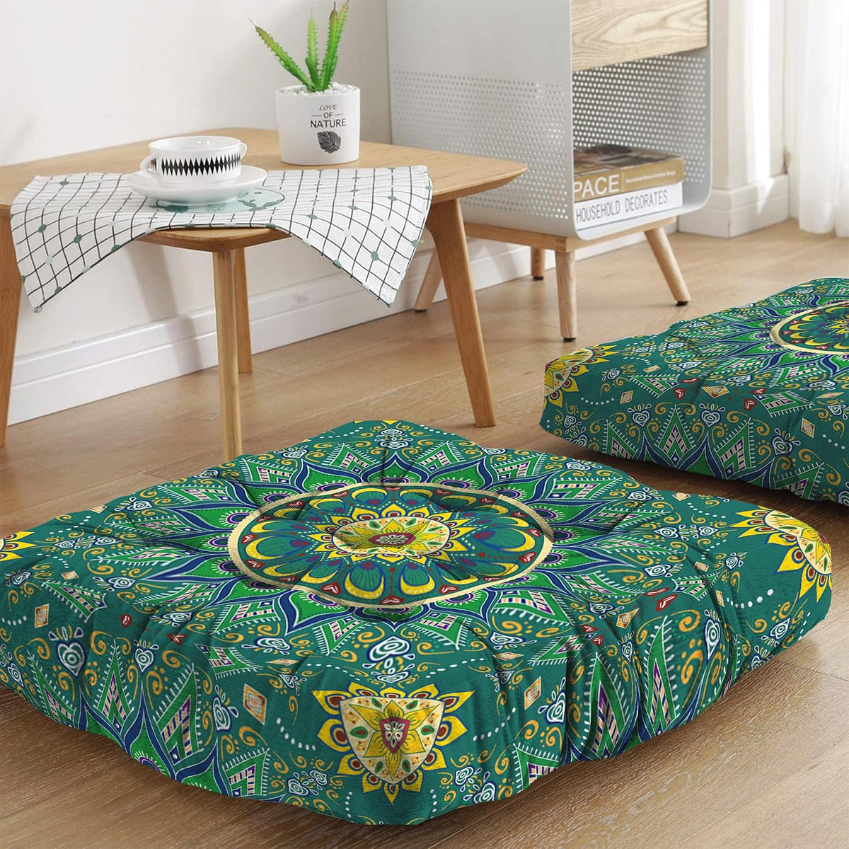 Mandala Meditation Cushion, Boho Meditation Mat, Meditation Pillows for Sitting on Floor, Cushions for Sitting in Home and Outdoor, Round Floor Pillows Cushion Seating for Yoga Accessories 22'' X 22''