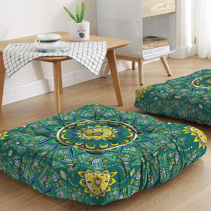 Mandala Meditation Cushion, Boho Meditation Mat, Meditation Pillows for Sitting on Floor, Cushions for Sitting in Home and Outdoor, Round Floor Pillows Cushion Seating for Yoga Accessories 22'' X 22''