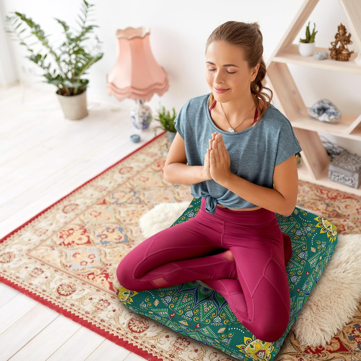 Mandala Meditation Cushion, Boho Meditation Mat, Meditation Pillows for Sitting on Floor, Cushions for Sitting in Home and Outdoor, Round Floor Pillows Cushion Seating for Yoga Accessories 22'' X 22''