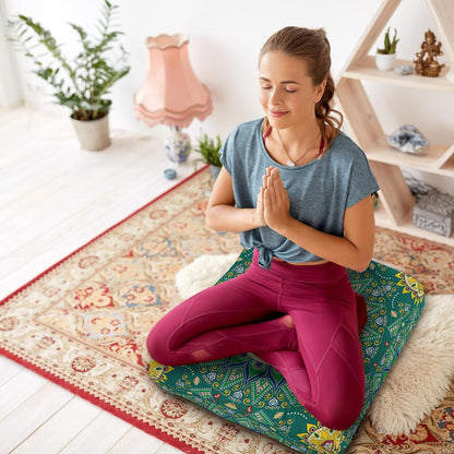 Mandala Meditation Cushion, Boho Meditation Mat, Meditation Pillows for Sitting on Floor, Cushions for Sitting in Home and Outdoor, Round Floor Pillows Cushion Seating for Yoga Accessories 22'' X 22''