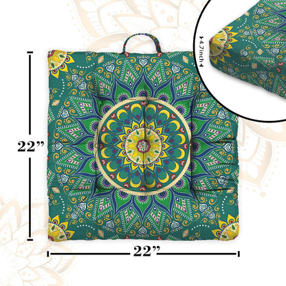 Mandala Meditation Cushion, Boho Meditation Mat, Meditation Pillows for Sitting on Floor, Cushions for Sitting in Home and Outdoor, Round Floor Pillows Cushion Seating for Yoga Accessories 22'' X 22''