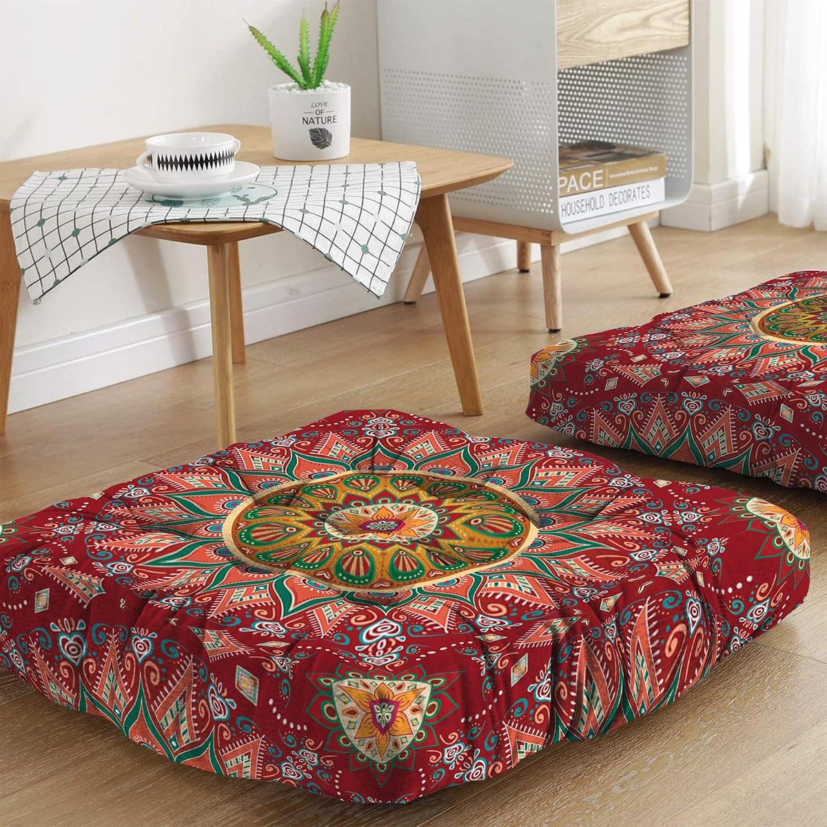 Mandala Meditation Cushion, Boho Meditation Mat, Meditation Pillows for Sitting on Floor, Cushions for Sitting in Home and Outdoor, Round Floor Pillows Cushion Seating for Yoga Accessories 22'' X 22''