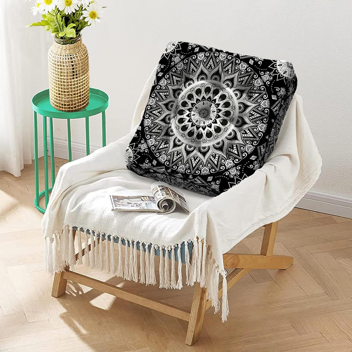 Mandala Meditation Cushion, Boho Meditation Mat, Meditation Pillows for Sitting on Floor, Cushions for Sitting in Home and Outdoor, Round Floor Pillows Cushion Seating for Yoga Accessories 22'' X 22''
