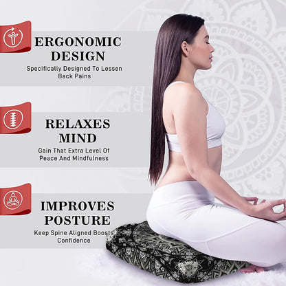 Mandala Meditation Cushion, Boho Meditation Mat, Meditation Pillows for Sitting on Floor, Cushions for Sitting in Home and Outdoor, Round Floor Pillows Cushion Seating for Yoga Accessories 22'' X 22''
