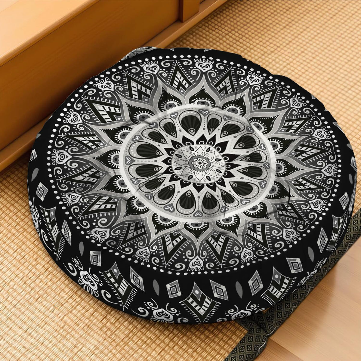 Mandala Meditation Cushion, Boho Meditation Mat, Meditation Pillows for Sitting on Floor, Cushions for Sitting in Home and Outdoor, Round Floor Pillows Cushion Seating for Yoga Accessories 22'' X 22''