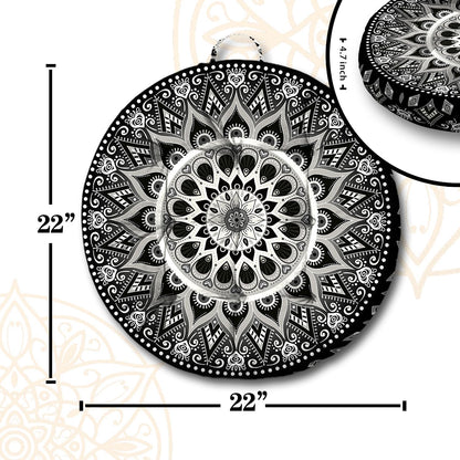 Mandala Meditation Cushion, Boho Meditation Mat, Meditation Pillows for Sitting on Floor, Cushions for Sitting in Home and Outdoor, Round Floor Pillows Cushion Seating for Yoga Accessories 22'' X 22''