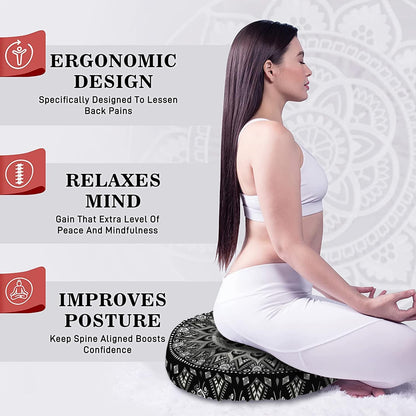 Mandala Meditation Cushion, Boho Meditation Mat, Meditation Pillows for Sitting on Floor, Cushions for Sitting in Home and Outdoor, Round Floor Pillows Cushion Seating for Yoga Accessories 22'' X 22''