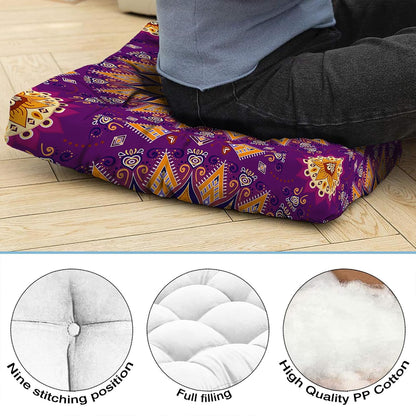 Mandala Meditation Cushion, Boho Meditation Mat, Meditation Pillows for Sitting on Floor, Cushions for Sitting in Home and Outdoor, Round Floor Pillows Cushion Seating for Yoga Accessories 22'' X 22''