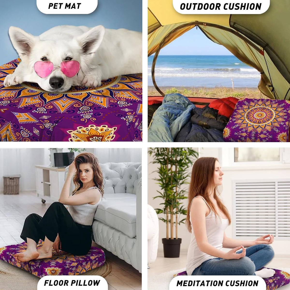 Mandala Meditation Cushion, Boho Meditation Mat, Meditation Pillows for Sitting on Floor, Cushions for Sitting in Home and Outdoor, Round Floor Pillows Cushion Seating for Yoga Accessories 22'' X 22''
