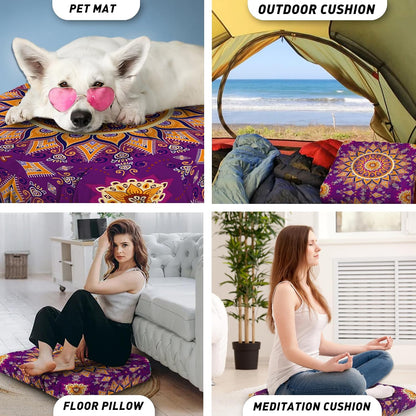 Mandala Meditation Cushion, Boho Meditation Mat, Meditation Pillows for Sitting on Floor, Cushions for Sitting in Home and Outdoor, Round Floor Pillows Cushion Seating for Yoga Accessories 22'' X 22''