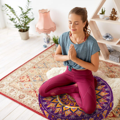 Mandala Meditation Cushion, Boho Meditation Mat, Meditation Pillows for Sitting on Floor, Cushions for Sitting in Home and Outdoor, Round Floor Pillows Cushion Seating for Yoga Accessories 22'' X 22''