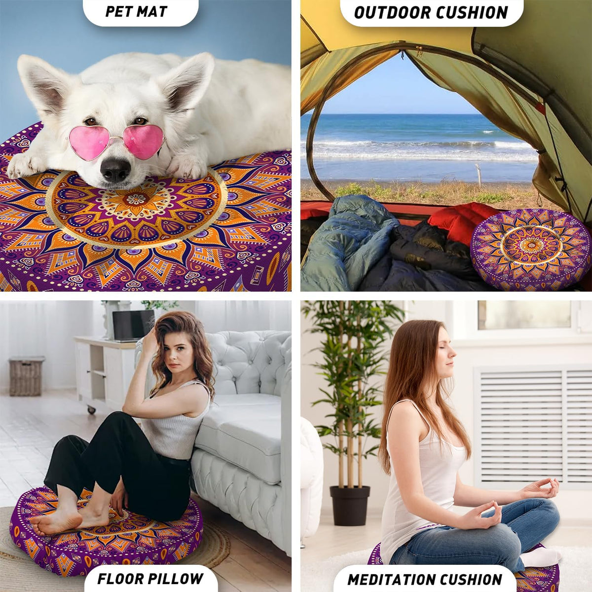 Mandala Meditation Cushion, Boho Meditation Mat, Meditation Pillows for Sitting on Floor, Cushions for Sitting in Home and Outdoor, Round Floor Pillows Cushion Seating for Yoga Accessories 22'' X 22''