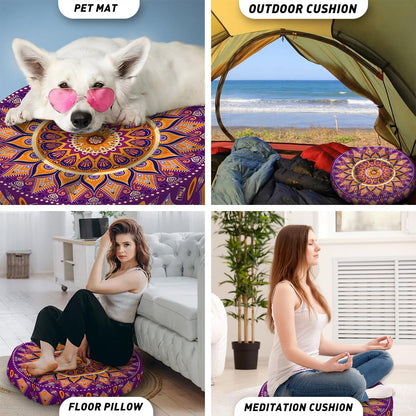 Mandala Meditation Cushion, Boho Meditation Mat, Meditation Pillows for Sitting on Floor, Cushions for Sitting in Home and Outdoor, Round Floor Pillows Cushion Seating for Yoga Accessories 22'' X 22''