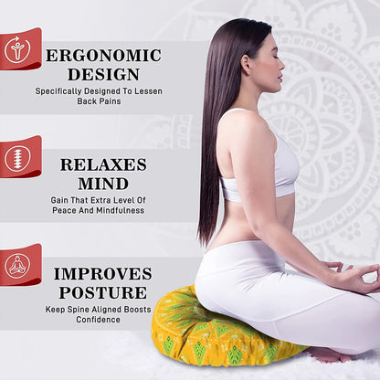 Mandala Meditation Cushion, Boho Meditation Mat, Meditation Pillows for Sitting on Floor, Cushions for Sitting in Home and Outdoor, Round Floor Pillows Cushion Seating for Yoga Accessories 22'' X 22''