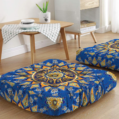 Mandala Meditation Cushion, Boho Meditation Mat, Meditation Pillows for Sitting on Floor, Cushions for Sitting in Home and Outdoor, Round Floor Pillows Cushion Seating for Yoga Accessories 22'' X 22''