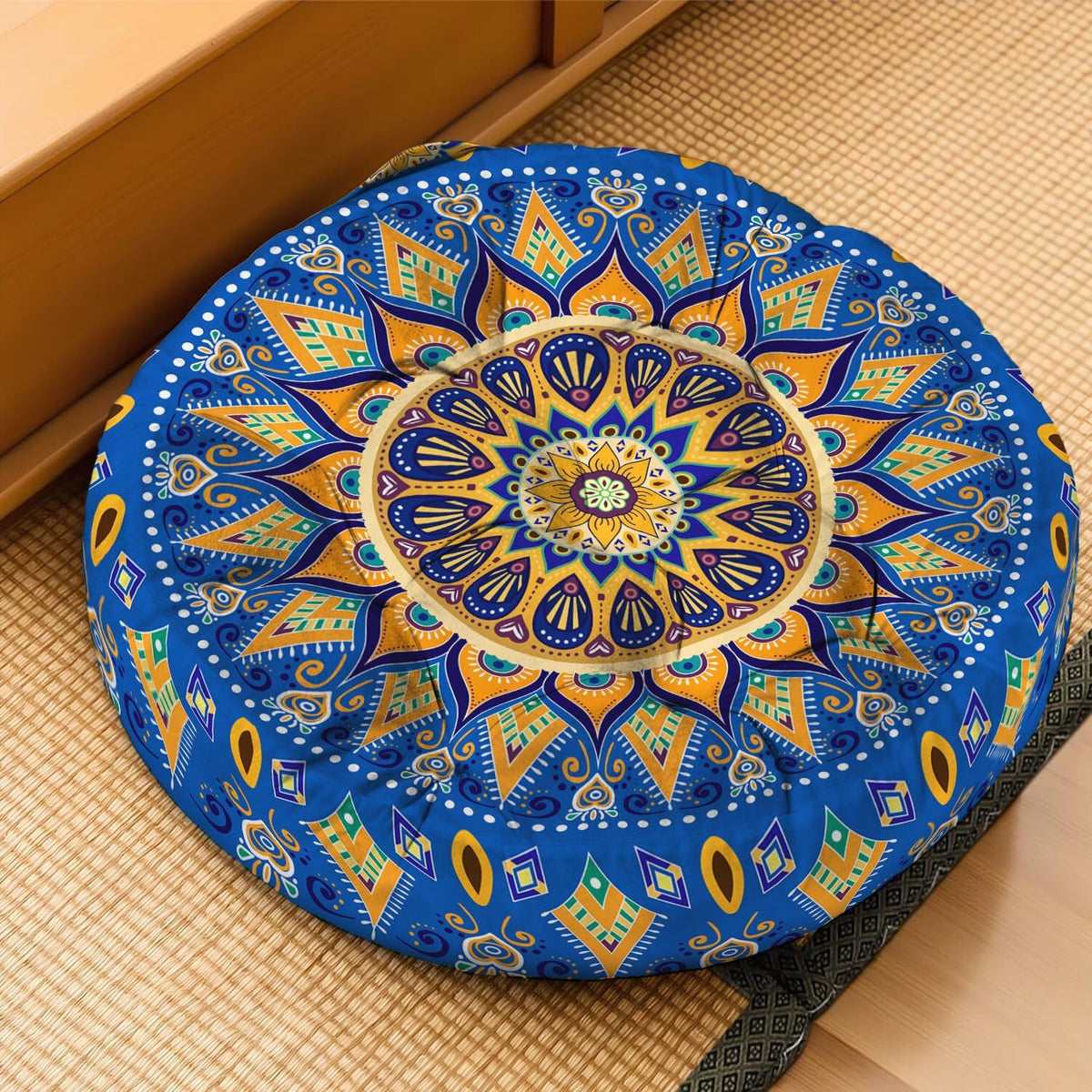Mandala Meditation Cushion, Boho Meditation Mat, Meditation Pillows for Sitting on Floor, Cushions for Sitting in Home and Outdoor, Round Floor Pillows Cushion Seating for Yoga Accessories 22'' X 22''