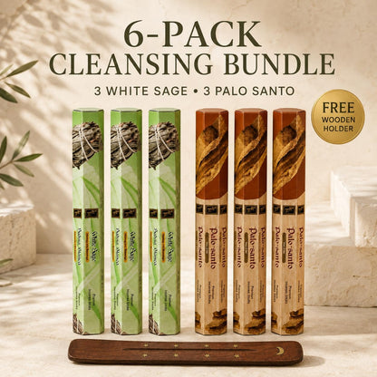 White Sage & Palo Santo Incense Sticks, 6-Pack with Wooden Holder