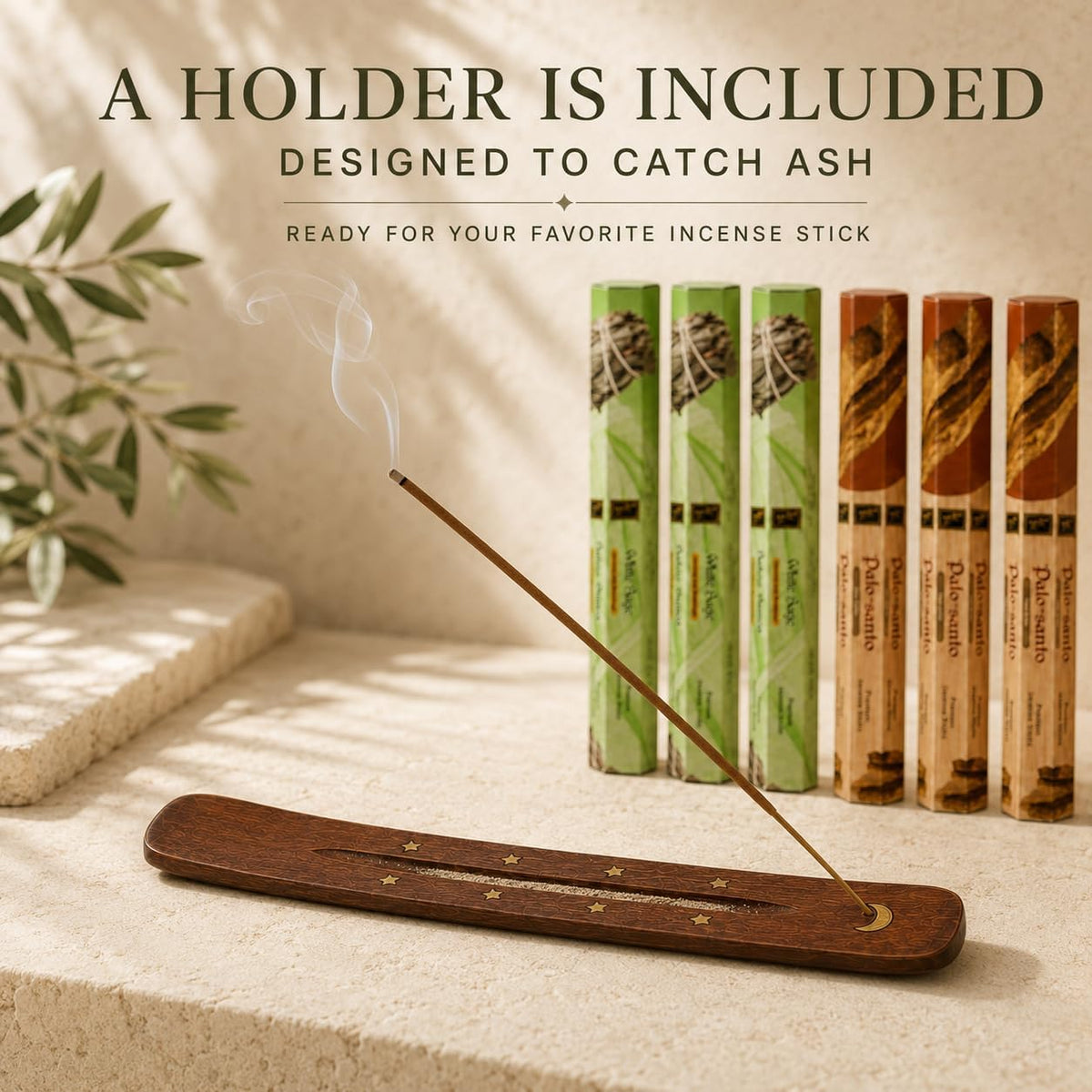 White Sage & Palo Santo Incense Sticks, 6-Pack with Wooden Holder