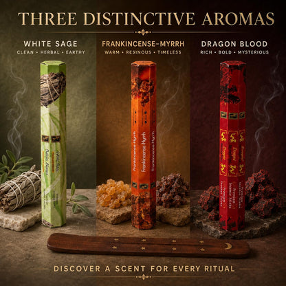 White Sage & Palo Santo Incense Sticks, 6-Pack with Wooden Holder