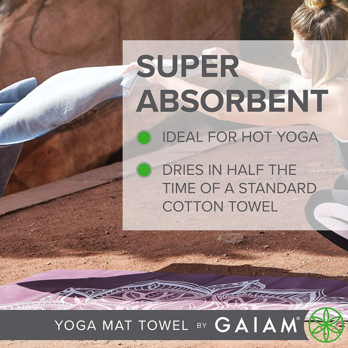 Yoga Mat Towel, Non-Slip Microfiber, Hot Yoga (Heron Lilac)