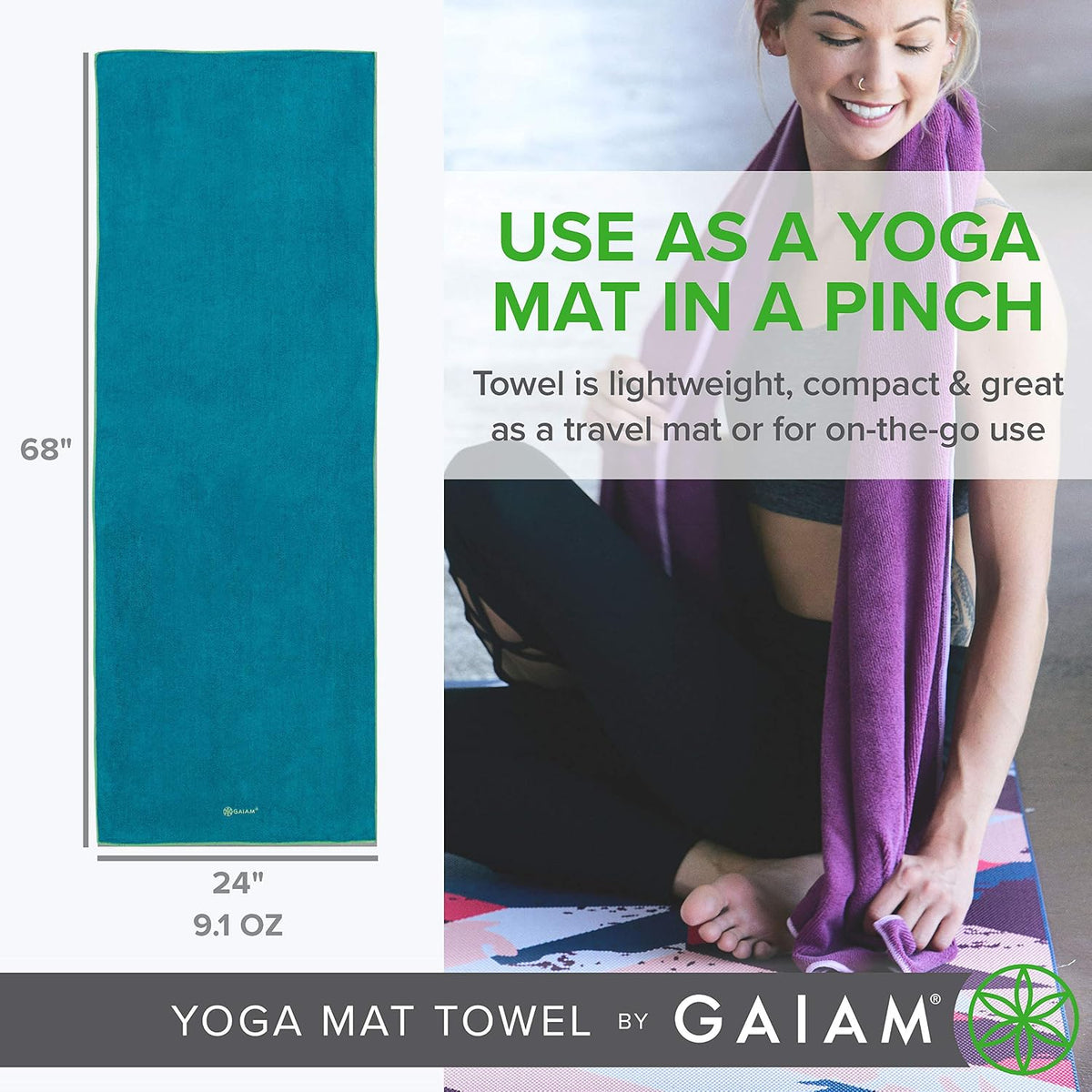 Yoga Mat Towel, Non-Slip Microfiber, Hot Yoga (Heron Lilac)