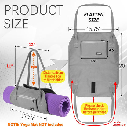 Exercise Yoga Mat Carrying Shoulder Strap Bag with Internal and Outside Storge Pocket (Yoga Mat is NOT Included)
