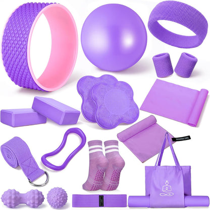 17 Pcs Yoga Starter Kit for Women, Pilates Equipment Set