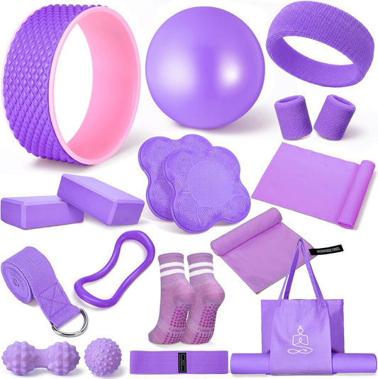 17 Pcs Yoga Starter Kit for Women, Pilates Equipment Set