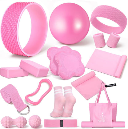 17 Pcs Yoga Starter Kit for Women, Pilates Equipment Set