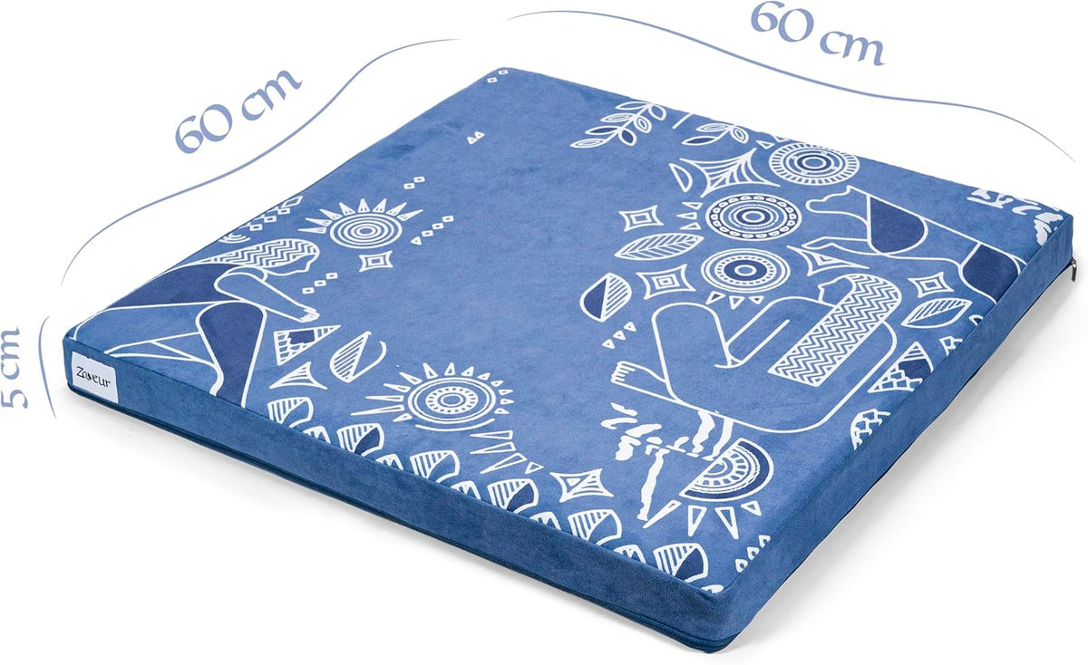 Zaveur Royal Court Meditation Mat With Velvet Cover - 24" x 24" Square Zabuton Thick Yoga Mat - Non Slip Exercise Mat for Workout - Thick Foam Exercise Floor Mat for Zafu or Bench