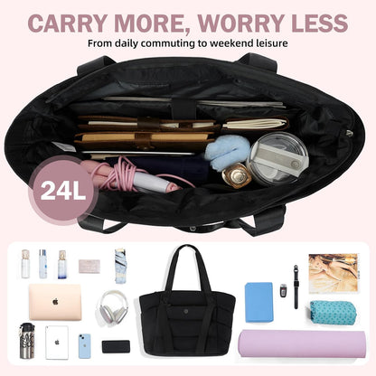 Axcone Women's Yoga Tote Bag with Luggage Sleeve & Mat Straps - Gym Work Bag for Office, Commute, Sports,Travel