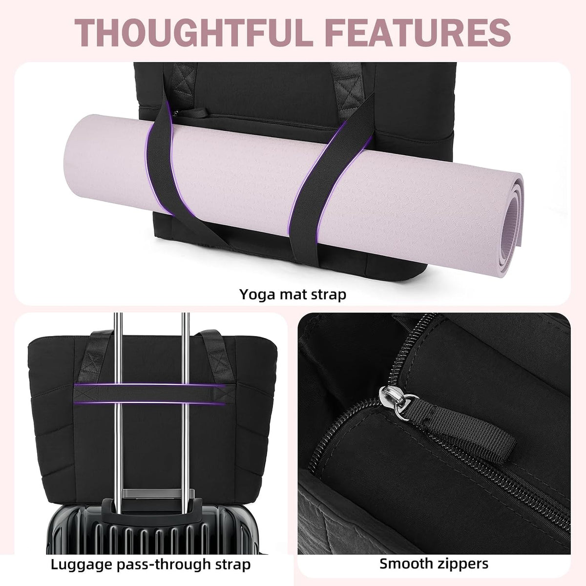 Axcone Women's Yoga Tote Bag with Luggage Sleeve & Mat Straps - Gym Work Bag for Office, Commute, Sports,Travel