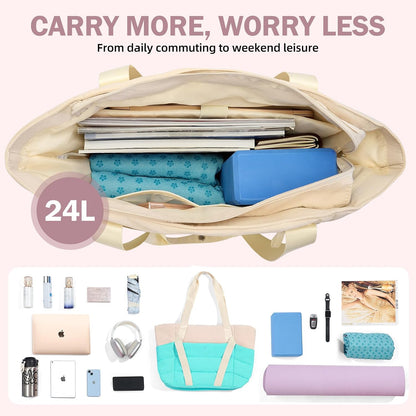 Axcone Women's Yoga Tote Bag with Luggage Sleeve & Mat Straps - Gym Work Bag for Office, Commute, Sports,Travel