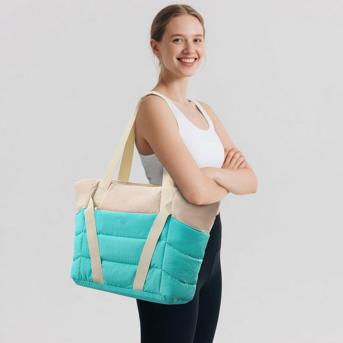 Axcone Women's Yoga Tote Bag with Luggage Sleeve & Mat Straps - Gym Work Bag for Office, Commute, Sports,Travel