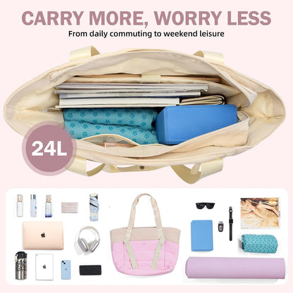 Axcone Women's Yoga Tote Bag with Luggage Sleeve & Mat Straps - Gym Work Bag for Office, Commute, Sports,Travel