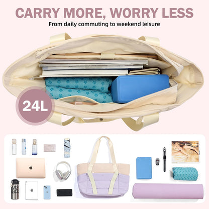 Axcone Women's Yoga Tote Bag with Luggage Sleeve & Mat Straps - Gym Work Bag for Office, Commute, Sports,Travel