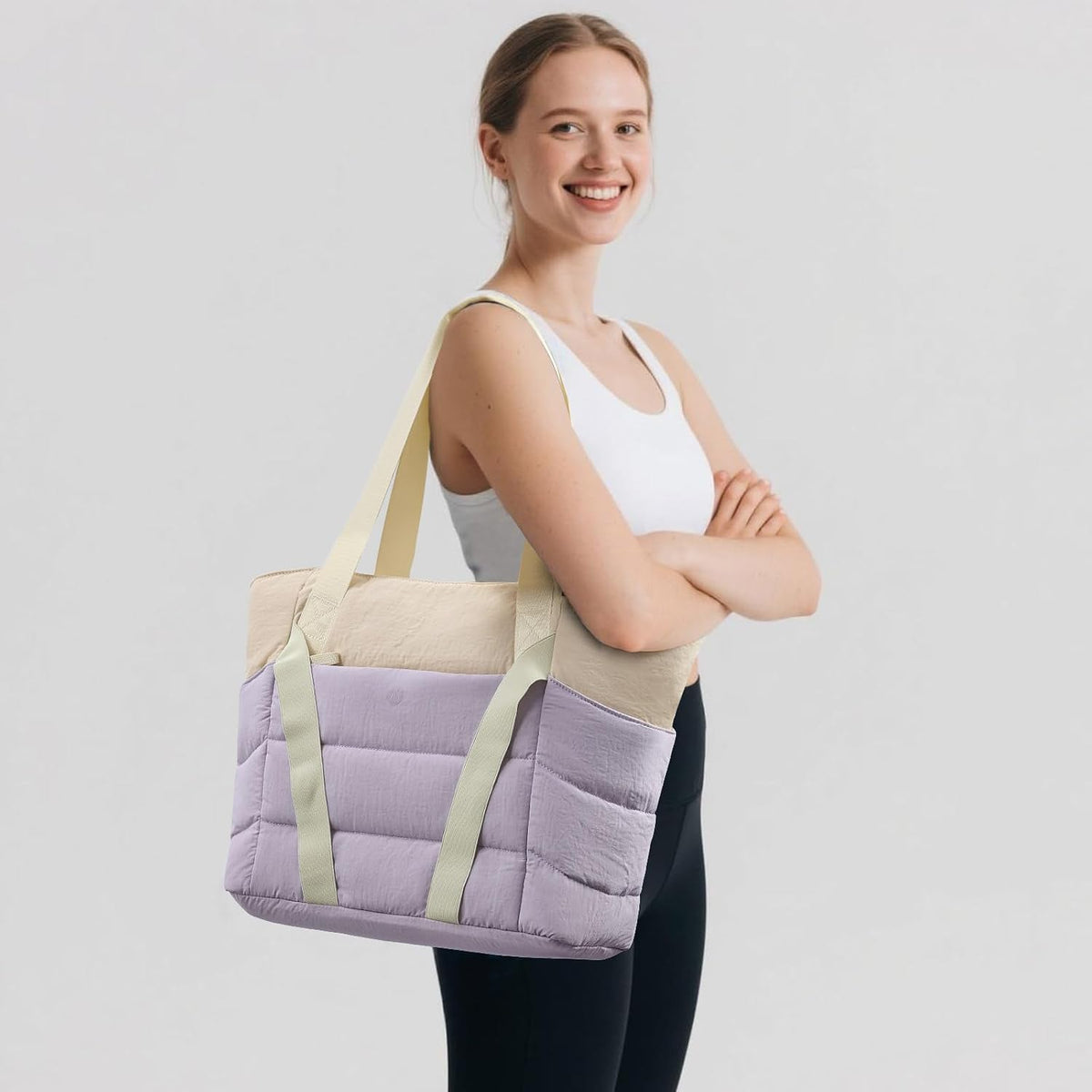Axcone Women's Yoga Tote Bag with Luggage Sleeve & Mat Straps - Gym Work Bag for Office, Commute, Sports,Travel