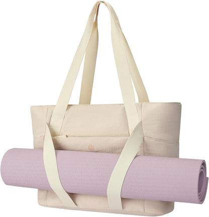 Axcone Women's Yoga Tote Bag with Luggage Sleeve & Mat Straps - Gym Work Bag for Office, Commute, Sports,Travel