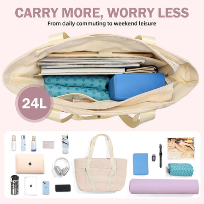 Axcone Women's Yoga Tote Bag with Luggage Sleeve & Mat Straps - Gym Work Bag for Office, Commute, Sports,Travel