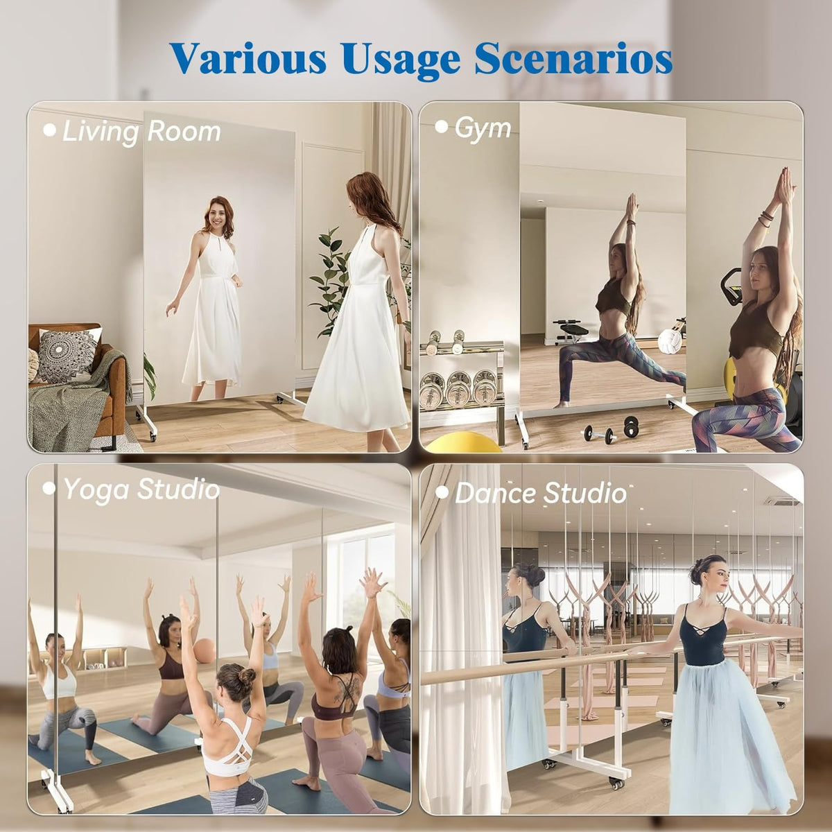 67"x20" Full Length Floor Mirror with Wheels,Glassless Shatterproof Mirror