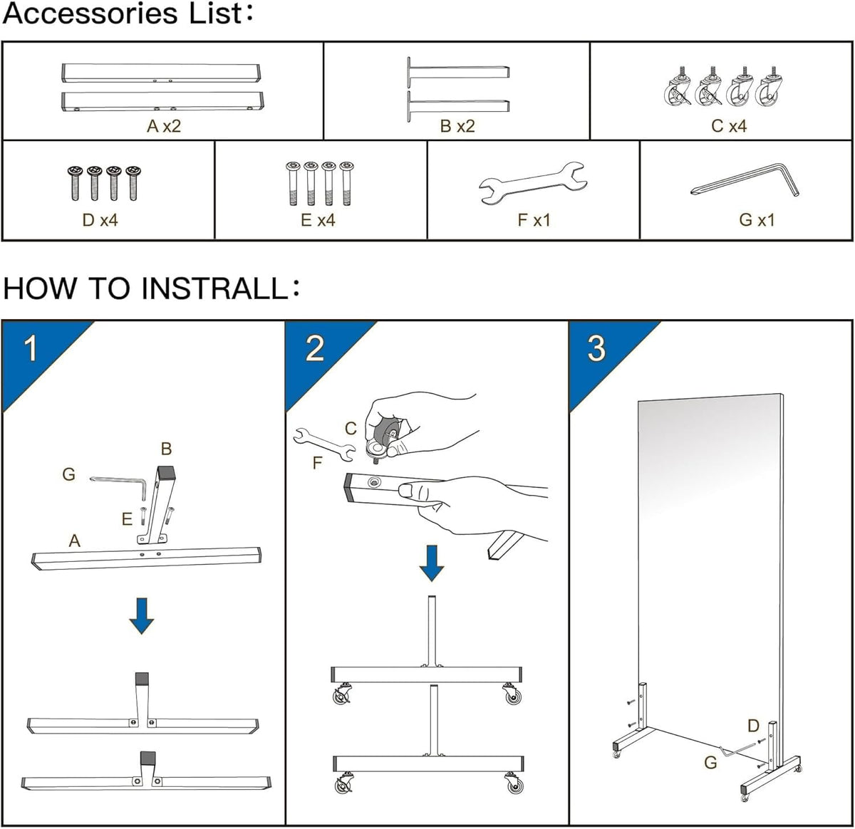 67"x20" Full Length Floor Mirror with Wheels,Glassless Shatterproof Mirror