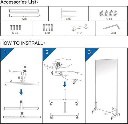 67"x20" Full Length Floor Mirror with Wheels,Glassless Shatterproof Mirror