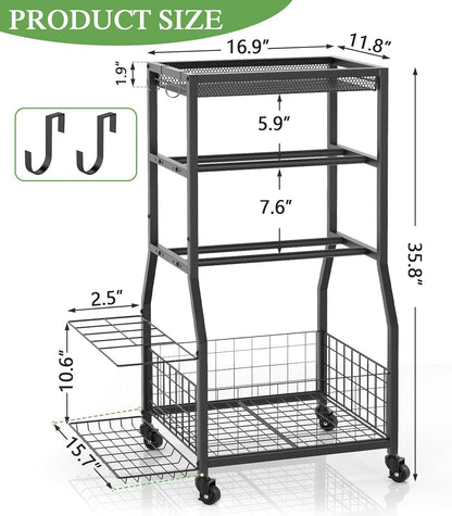 Home Gym Storage Rack, Dumbbell Rack with Yoga Mat Storage, Weight Rack Stand with Lockable Wheels and Hooks, Home Workout Equipment Organizer for Yoga, Dumbbell, Kettlebells, Ball Storage