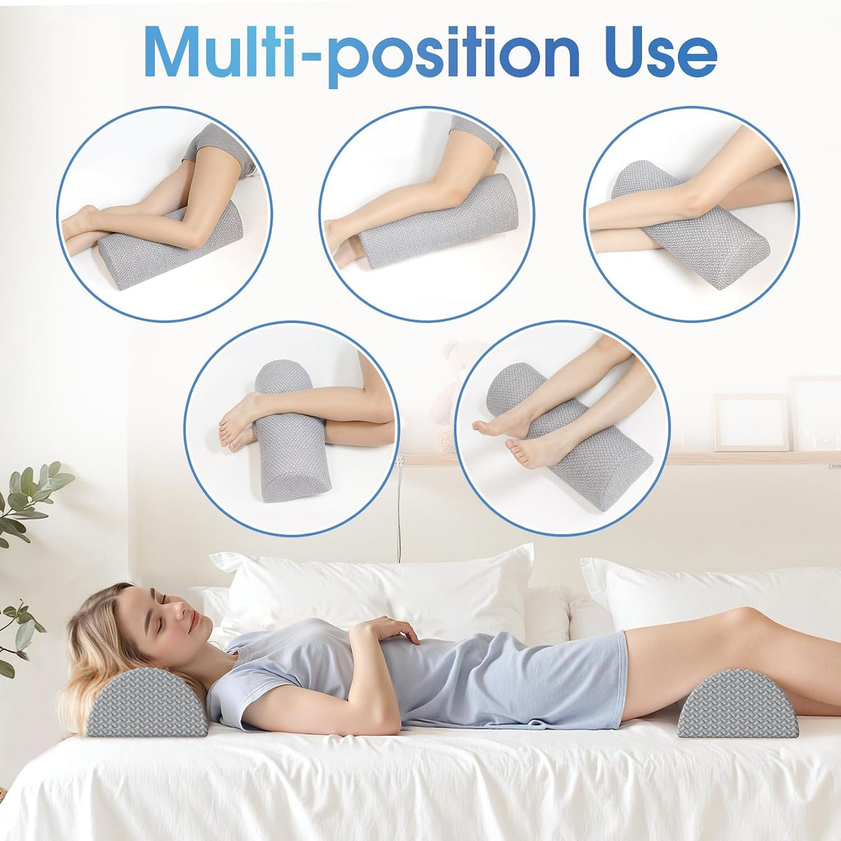 Knee Pillow for Back Sleeping Memory Foam Half Moon Bolster Pillow for Legs